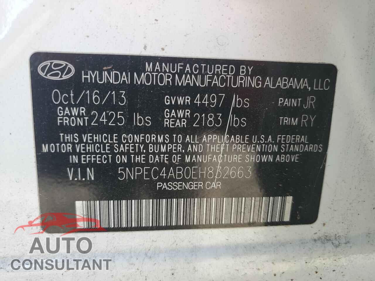 HYUNDAI SONATA 2014 - 5NPEC4AB0EH832663
