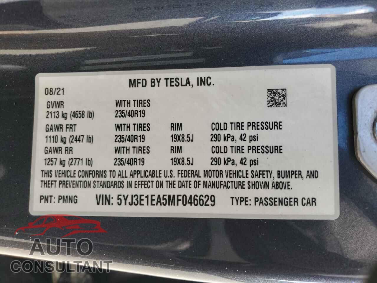 TESLA MODEL 3 2021 - 5YJ3E1EA5MF046629