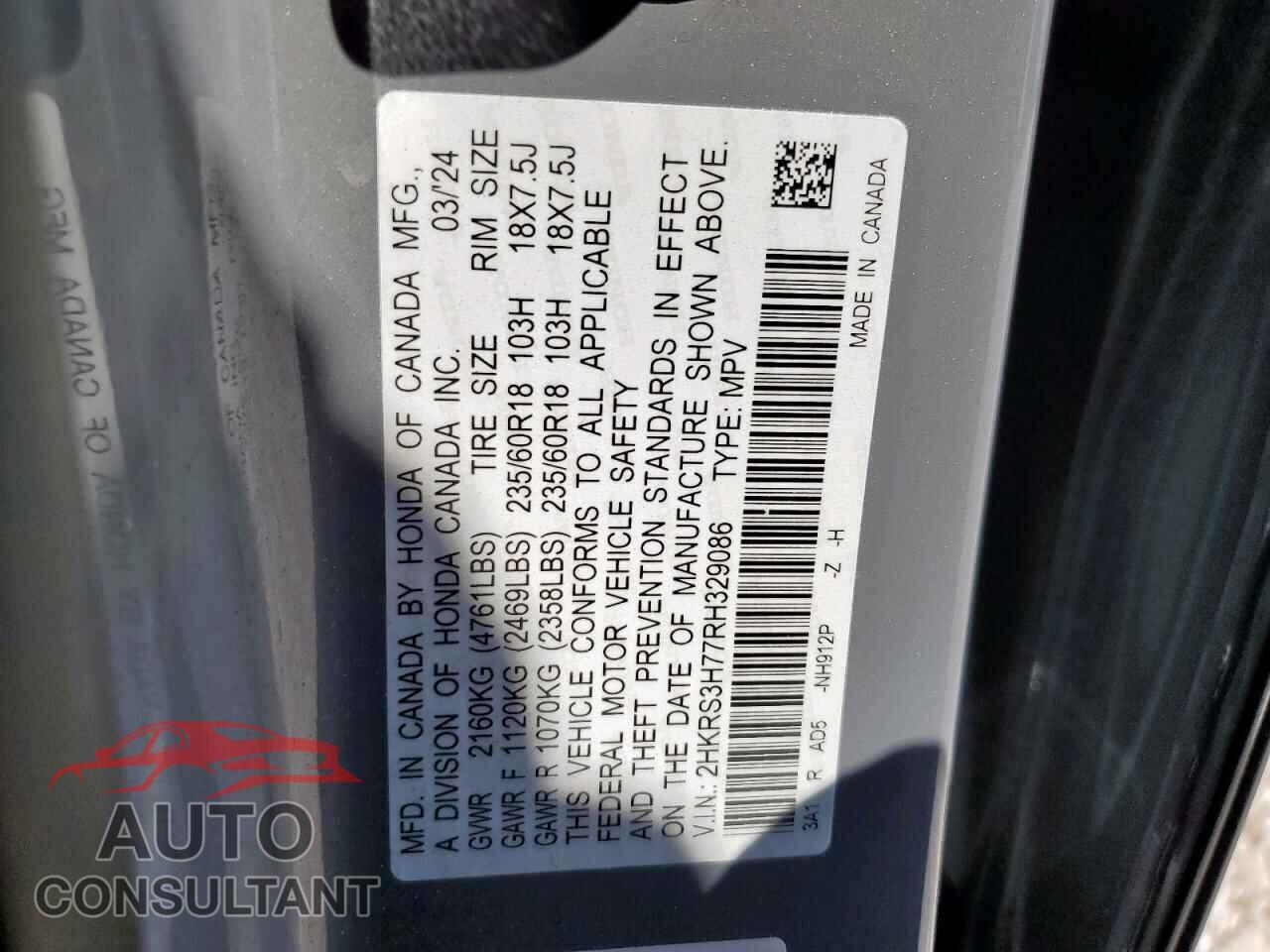 HONDA CRV 2024 - 2HKRS3H77RH329086