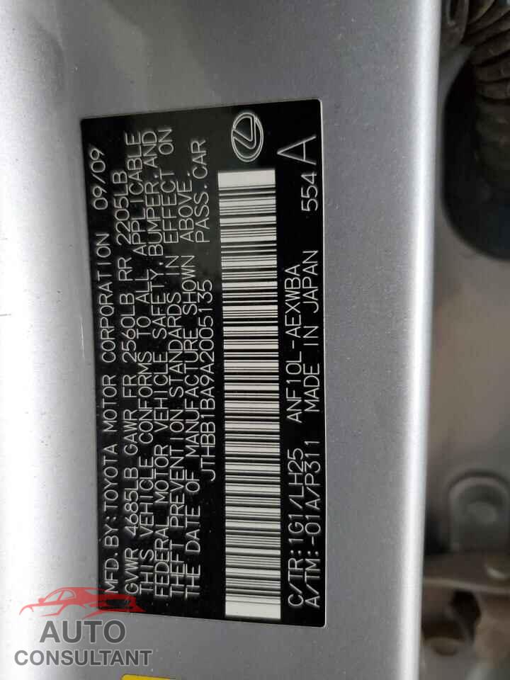 LEXUS HS 2010 - JTHBB1BA9A2005135