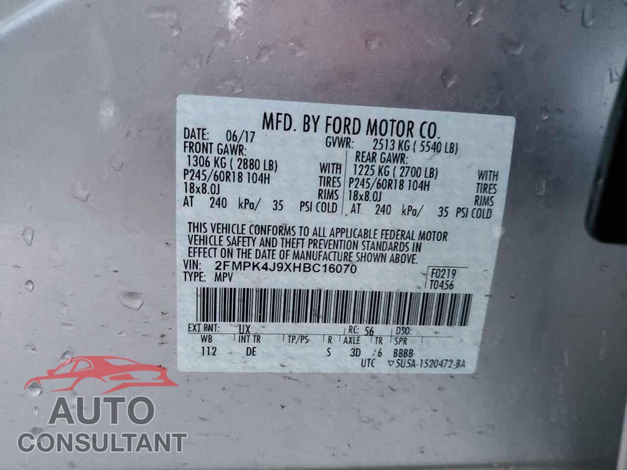 FORD EDGE 2017 - 2FMPK4J9XHBC16070
