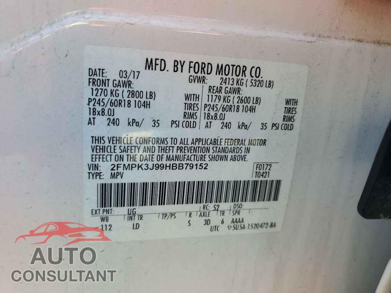 FORD EDGE 2017 - 2FMPK3J99HBB79152