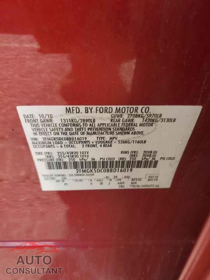 FORD FLEX 2011 - 2FMGK5DC0BBD16019