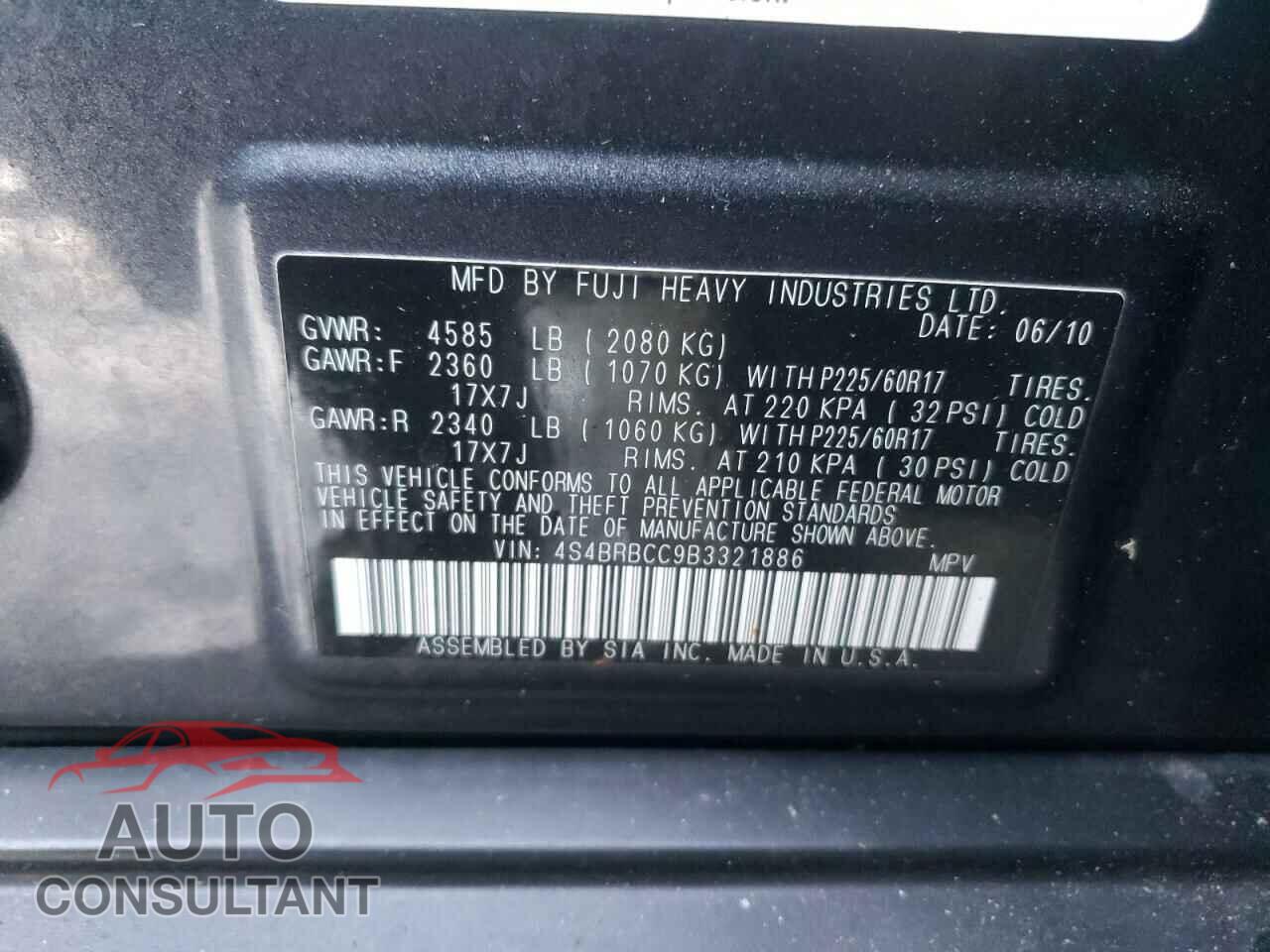 SUBARU OUTBACK 2011 - 4S4BRBCC9B3321886