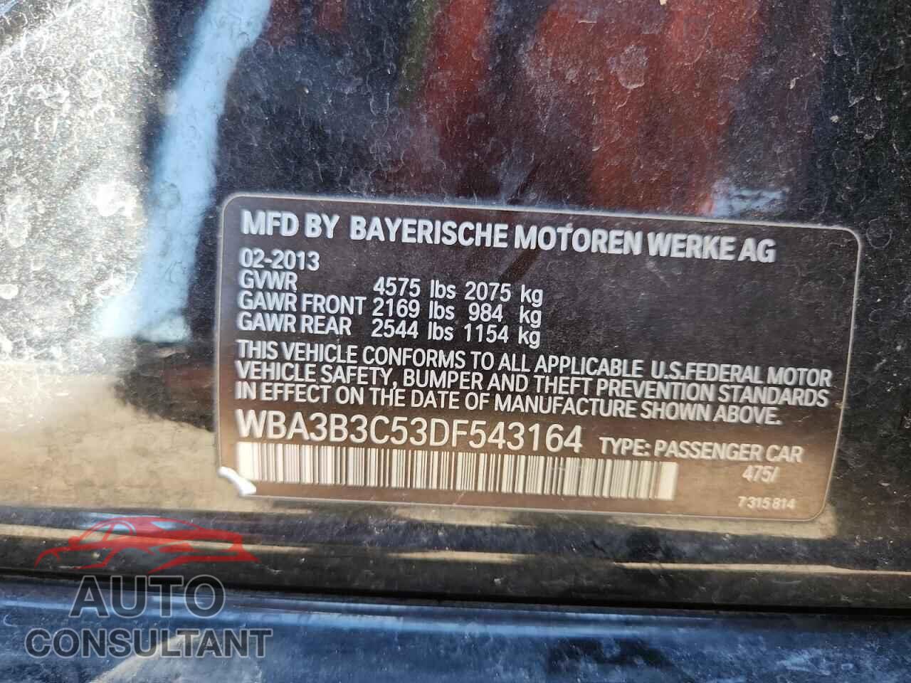 BMW 3 SERIES 2013 - WBA3B3C53DF543164