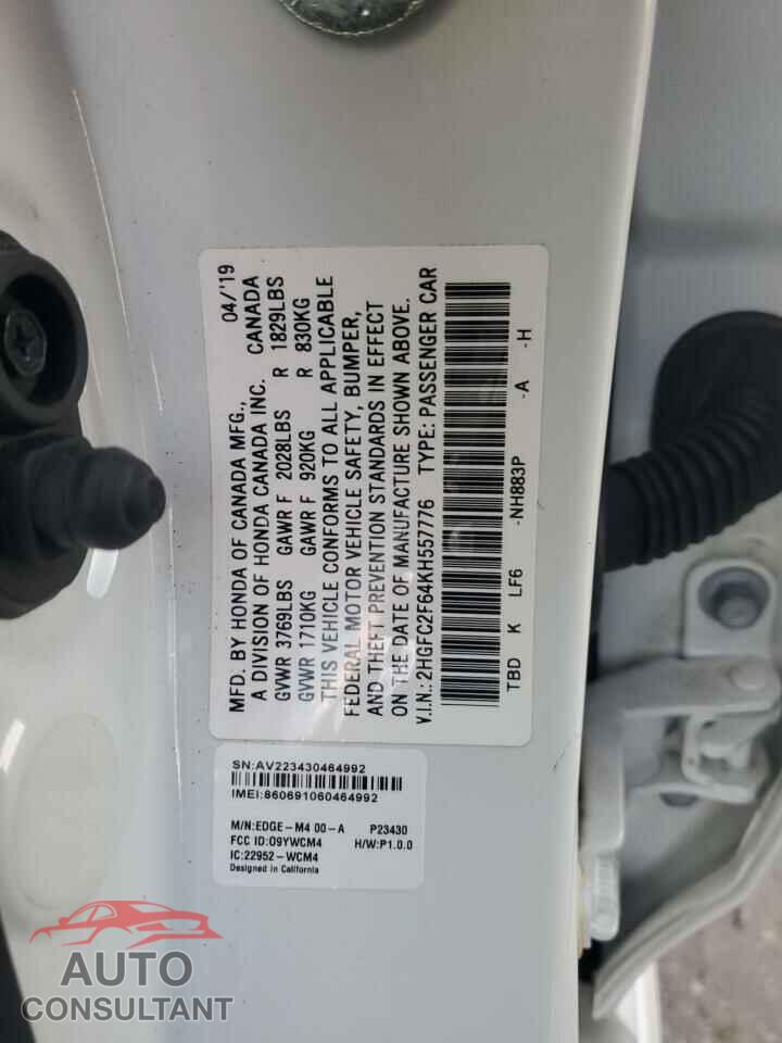 HONDA CIVIC 2019 - 2HGFC2F64KH557776