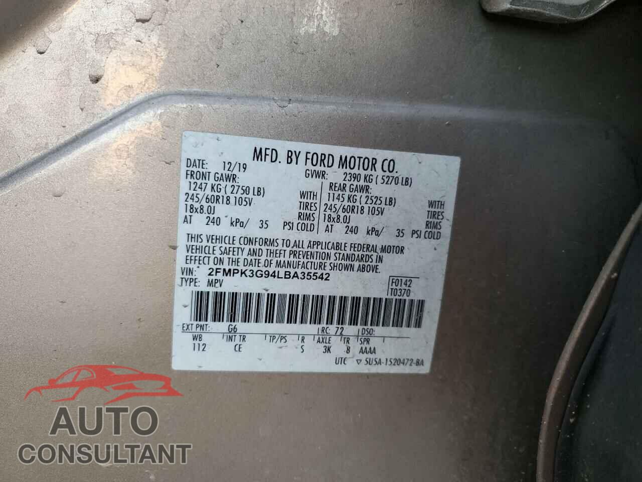 FORD EDGE 2020 - 2FMPK3G94LBA35542