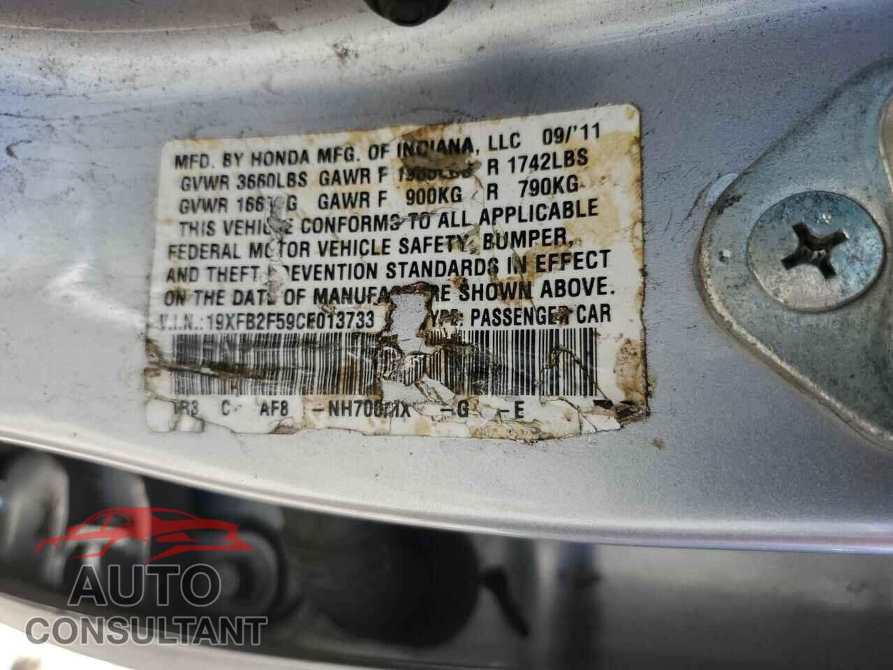 HONDA CIVIC 2012 - 19XFB2F59CE013733