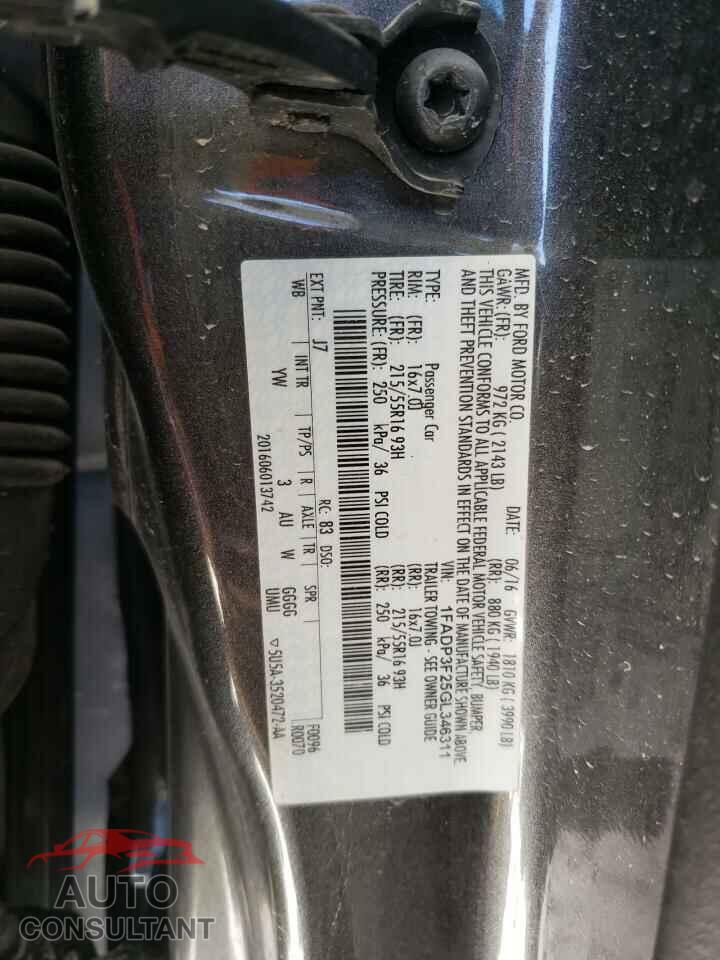 FORD FOCUS 2016 - 1FADP3F25GL346311