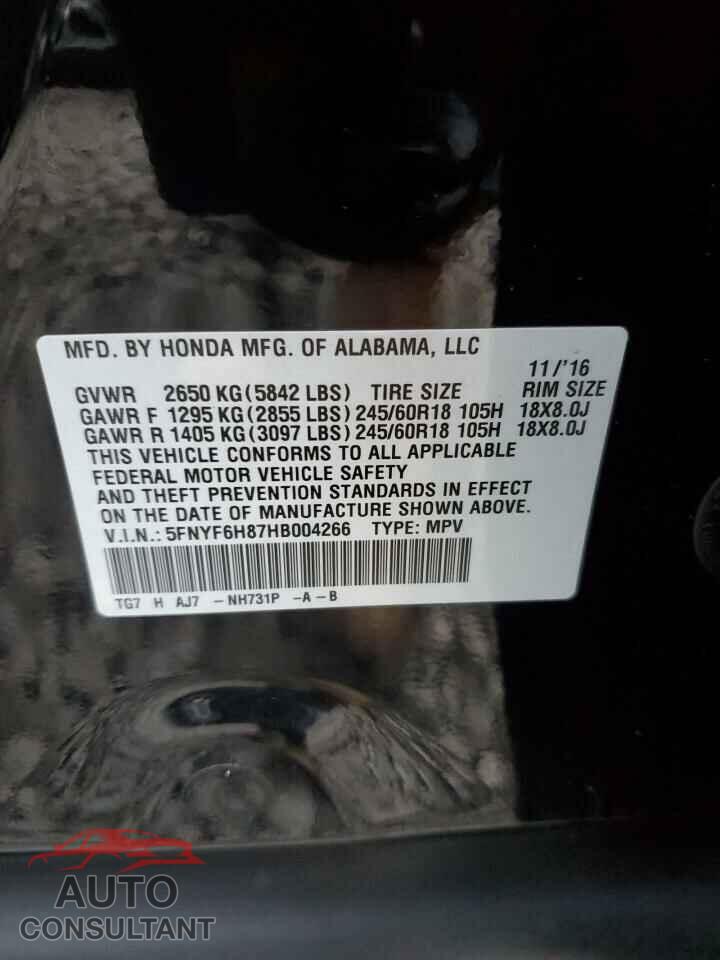 HONDA PILOT 2017 - 5FNYF6H87HB004266