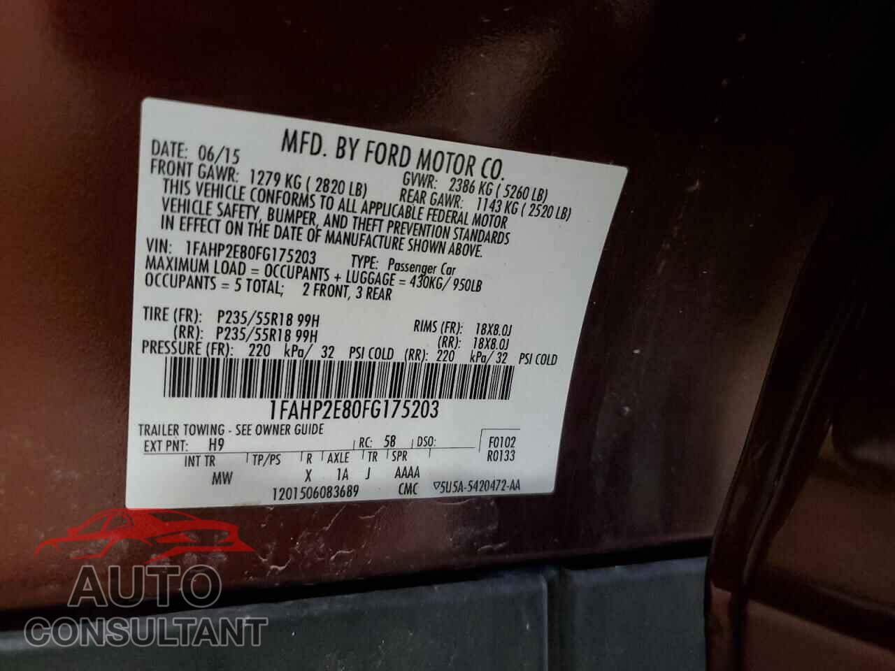FORD TAURUS 2015 - 1FAHP2E80FG175203