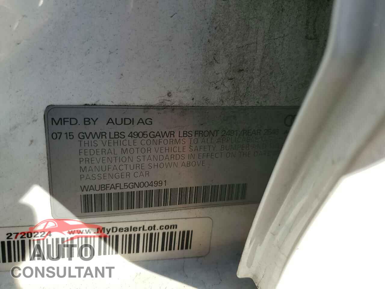 AUDI A4 2016 - WAUBFAFL5GN004991