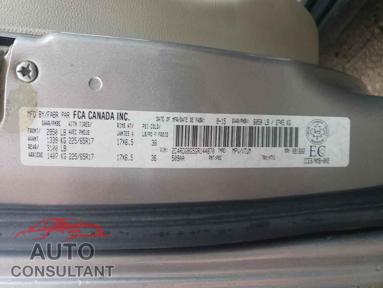 DODGE CARAVAN 2016 - 2C4RDGBG5GR144870