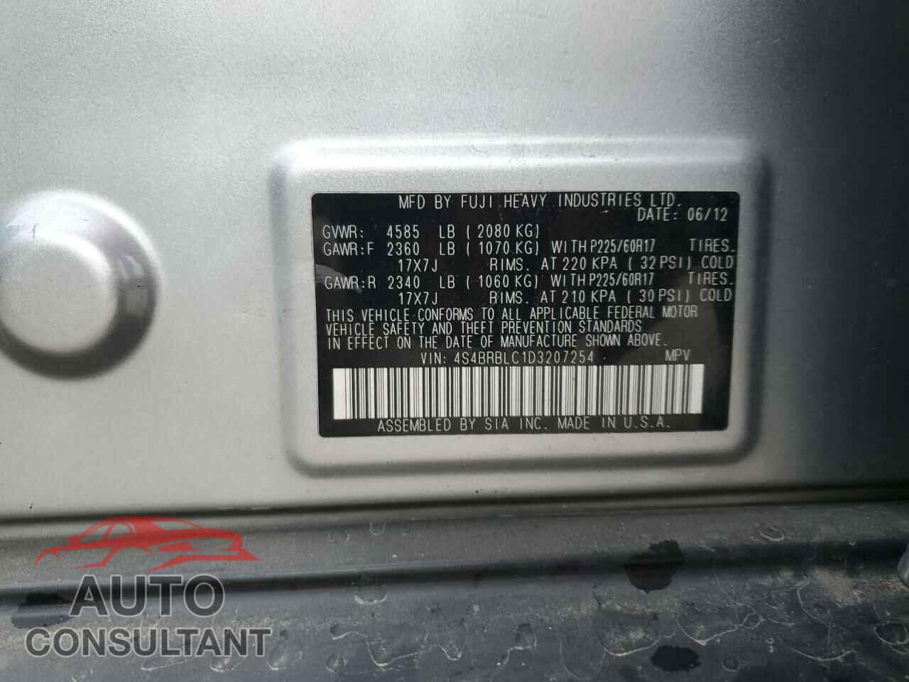 SUBARU OUTBACK 2013 - 4S4BRBLC1D3207254