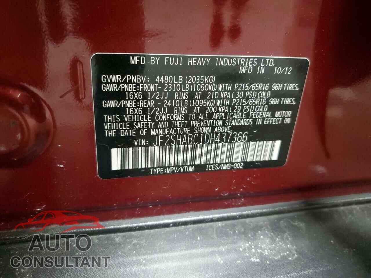SUBARU FORESTER 2013 - JF2SHABC1DH437366