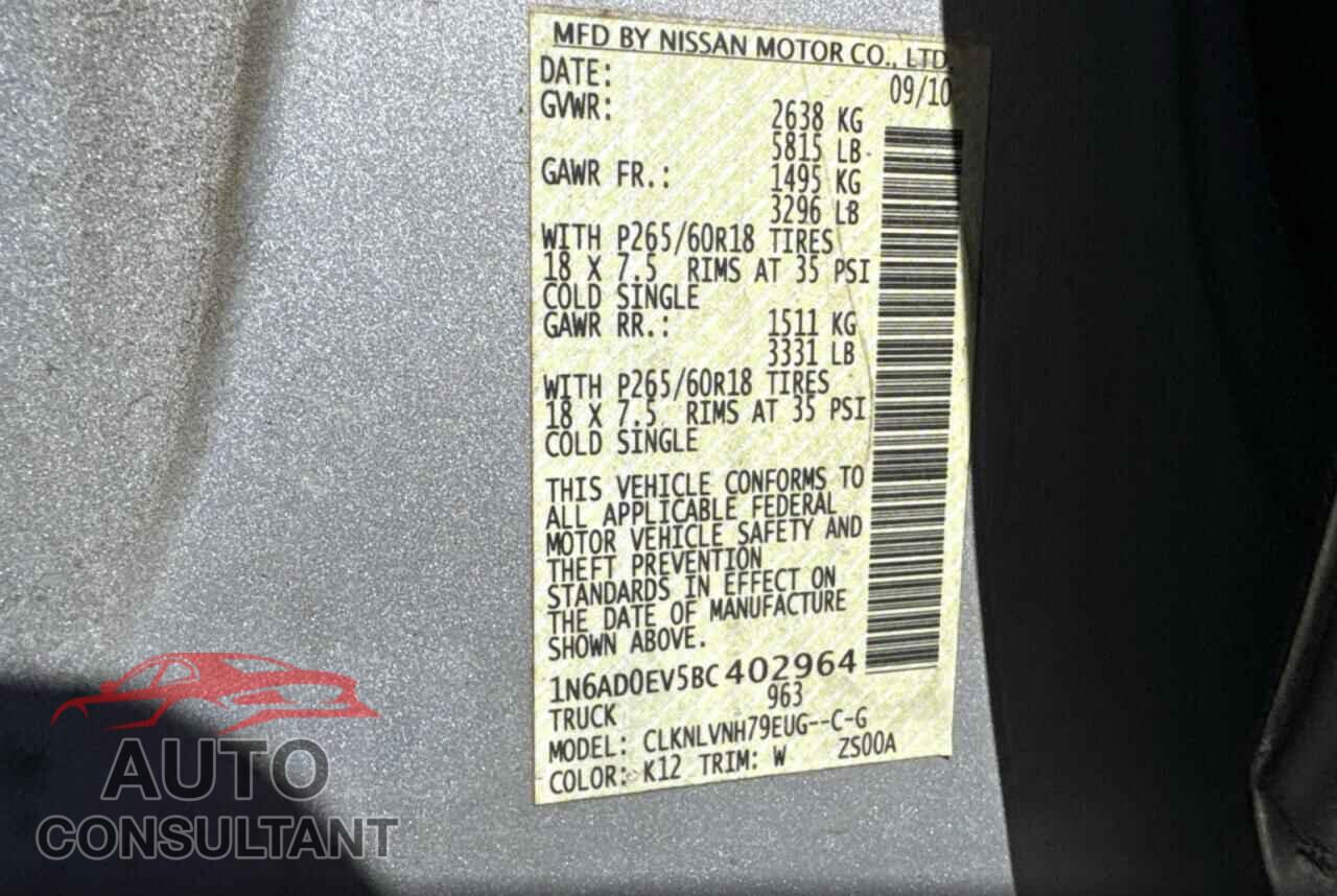 NISSAN FRONTIER 2011 - 1N6AD0EV5BC402964