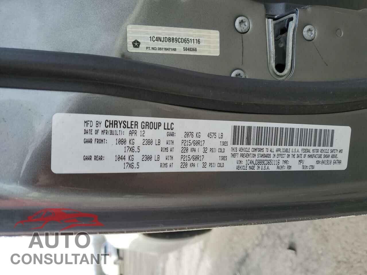 JEEP COMPASS 2012 - 1C4NJDBB9CD651116
