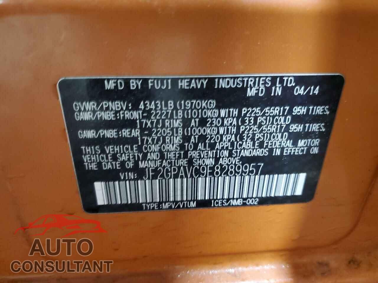 SUBARU XV 2014 - JF2GPAVC9E8289957