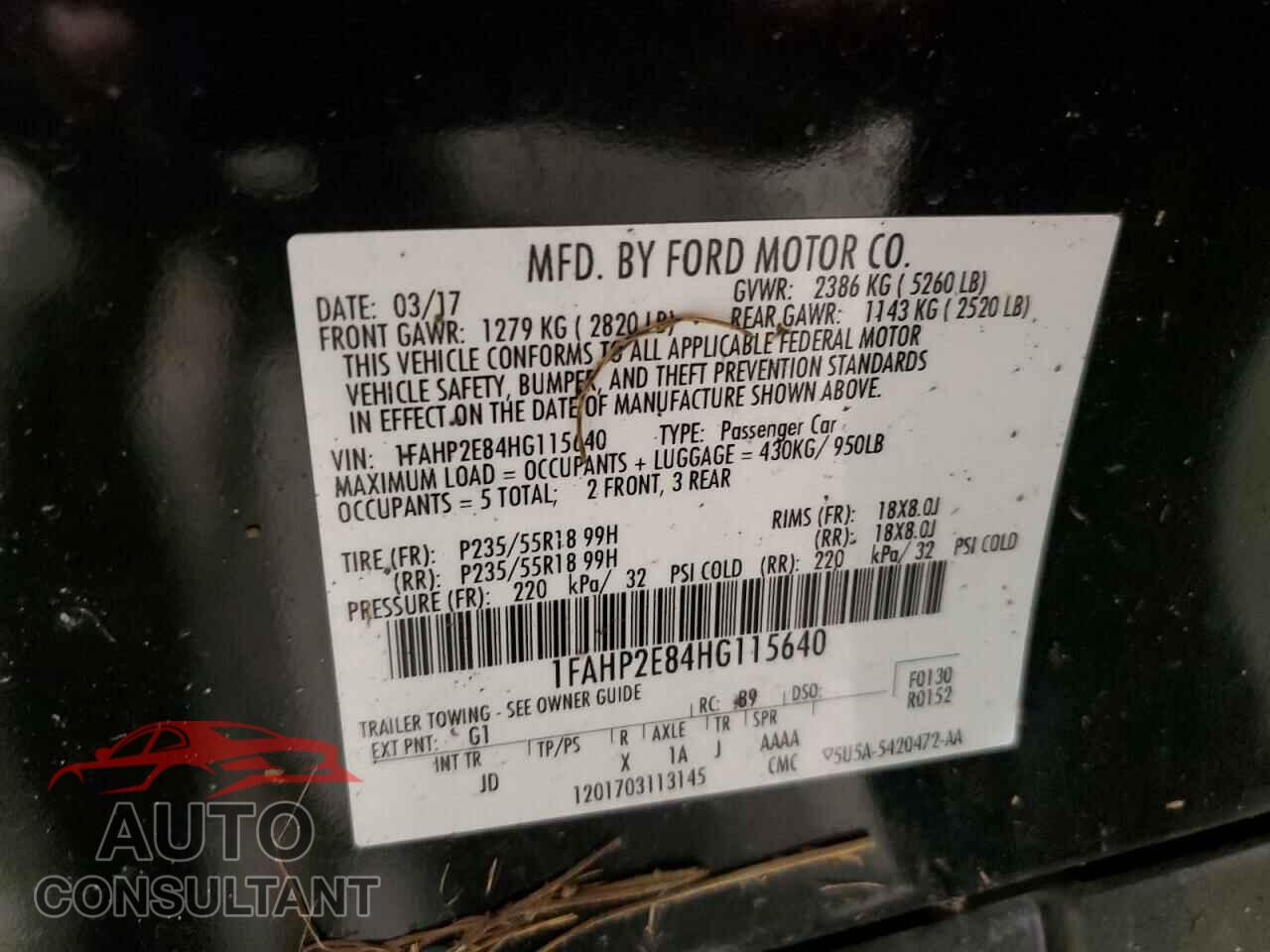 FORD TAURUS 2017 - 1FAHP2E84HG115640