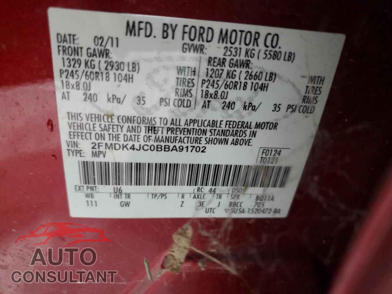 FORD EDGE 2011 - 2FMDK4JC0BBA91702