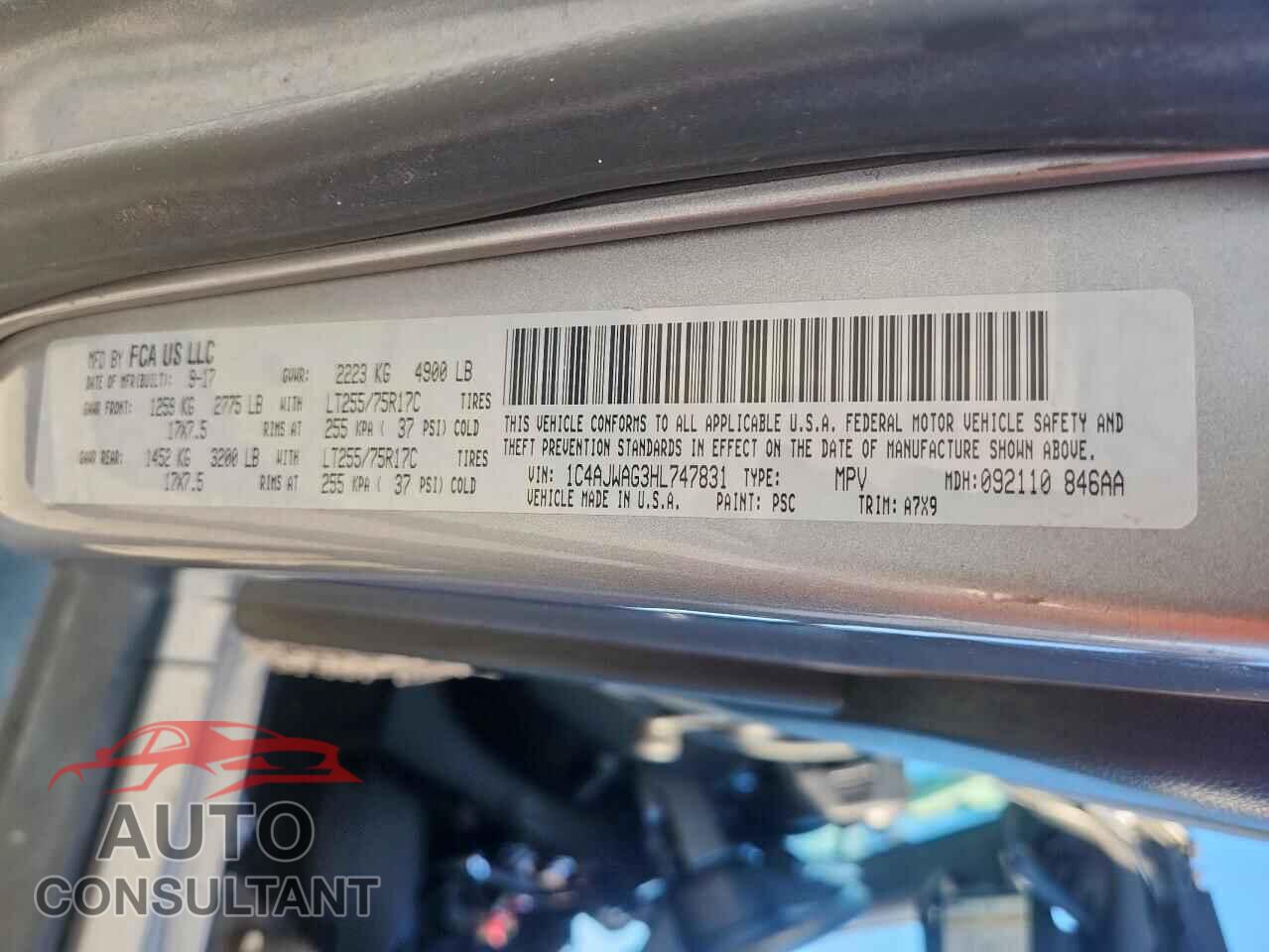 JEEP WRANGLER 2017 - 1C4AJWAG3HL747831
