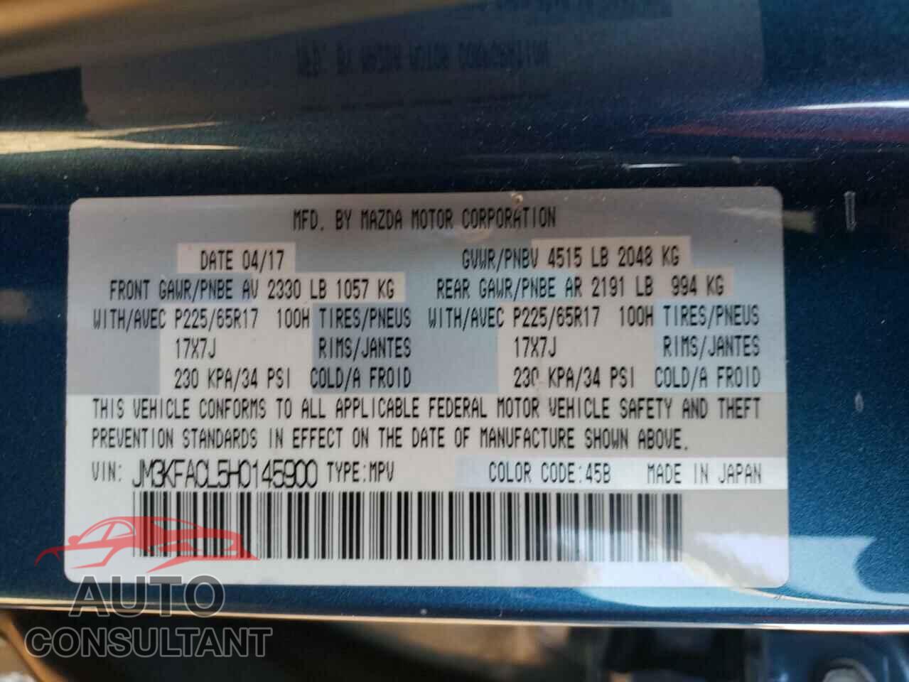 MAZDA CX-5 2017 - JM3KFACL5H0145900