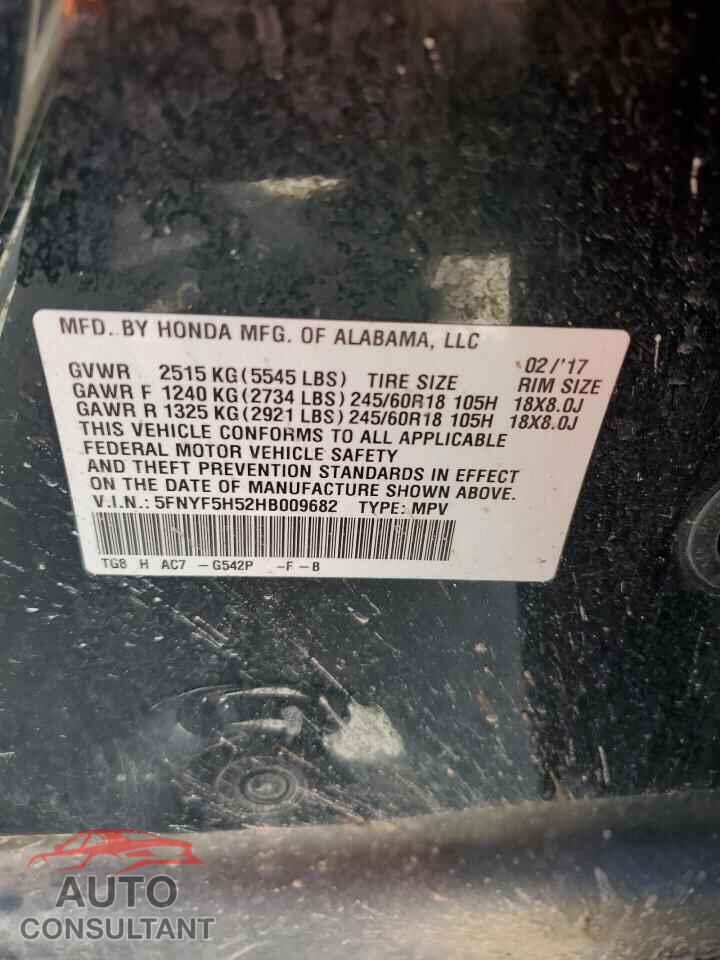 HONDA PILOT 2017 - 5FNYF5H52HB009682