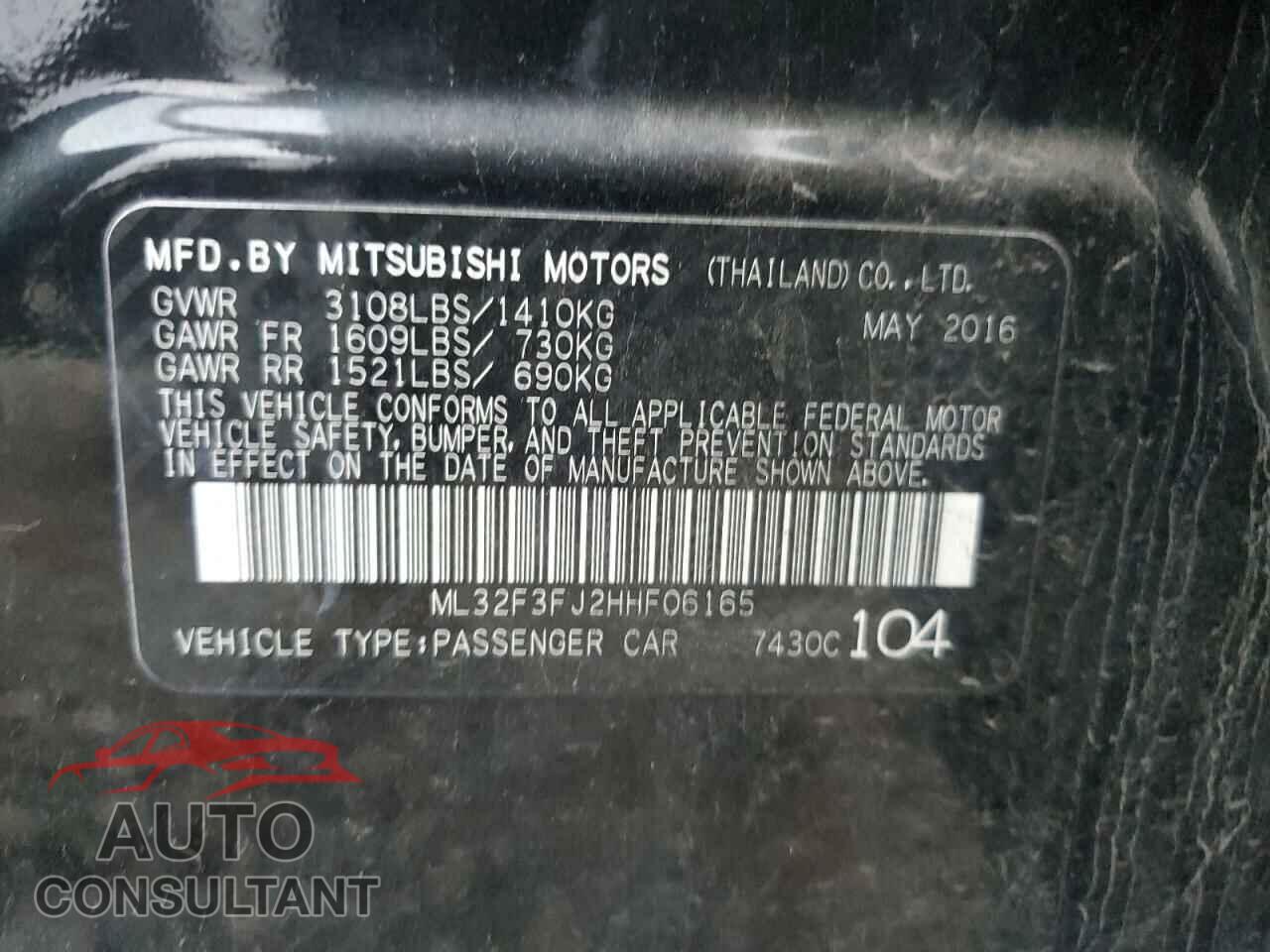 MITSUBISHI MIRAGE 2017 - ML32F3FJ2HHF06165
