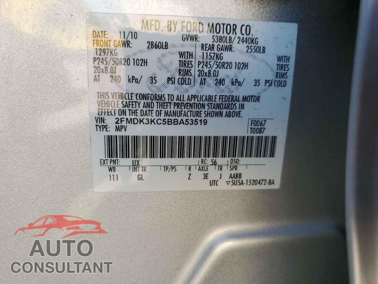 FORD EDGE 2011 - 2FMDK3KC5BBA53519