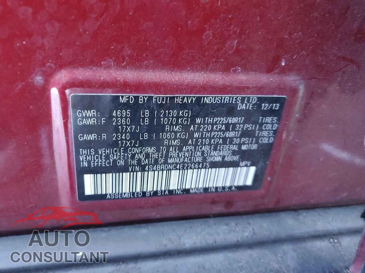 SUBARU OUTBACK 2014 - 4S4BRDNC4E2266475
