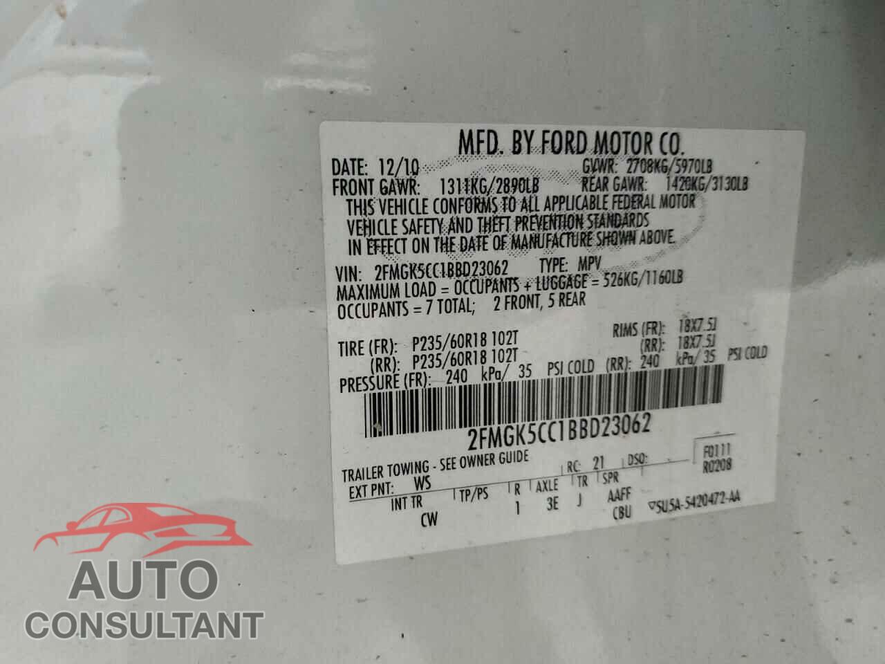 FORD FLEX 2011 - 2FMGK5CC1BBD23062