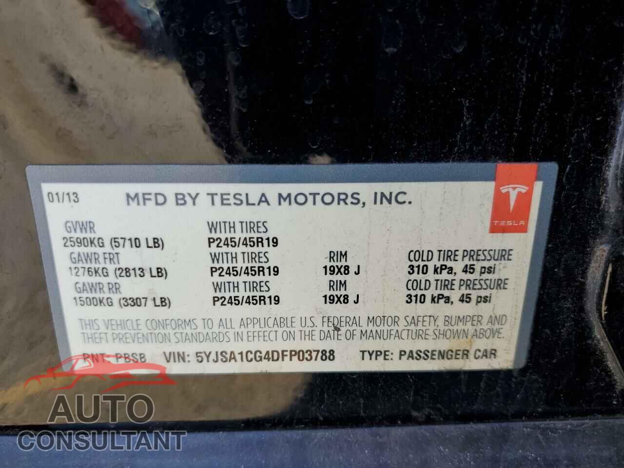 TESLA MODEL S 2013 - 5YJSA1CG4DFP03788
