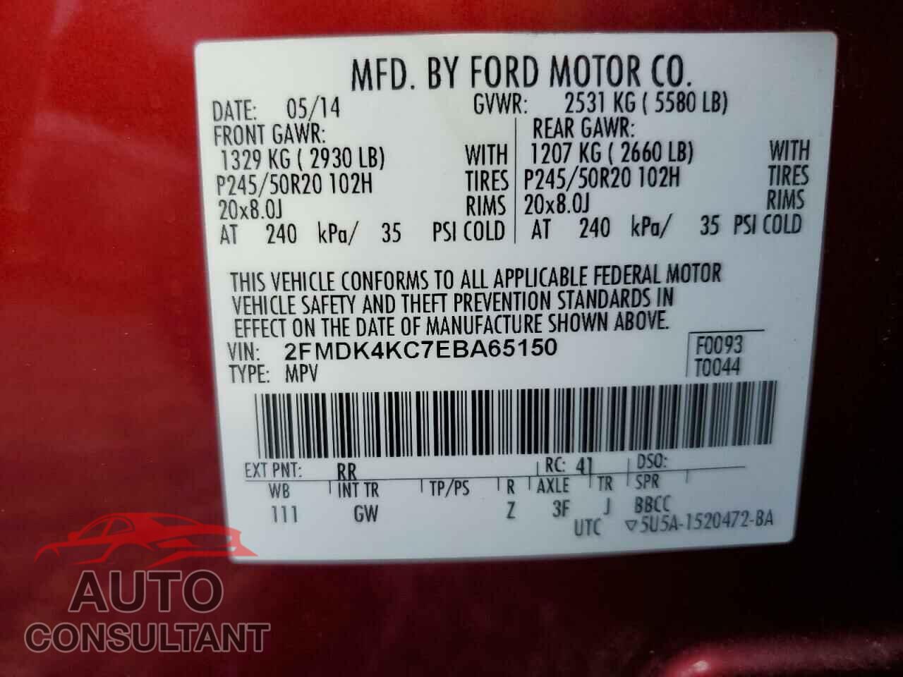 FORD EDGE 2014 - 2FMDK4KC7EBA65150
