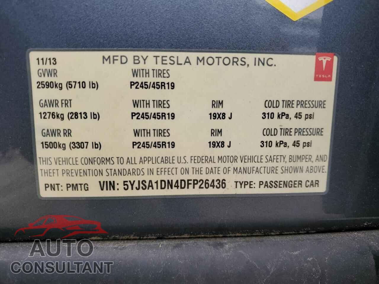 TESLA MODEL S 2013 - 5YJSA1DN4DFP26436