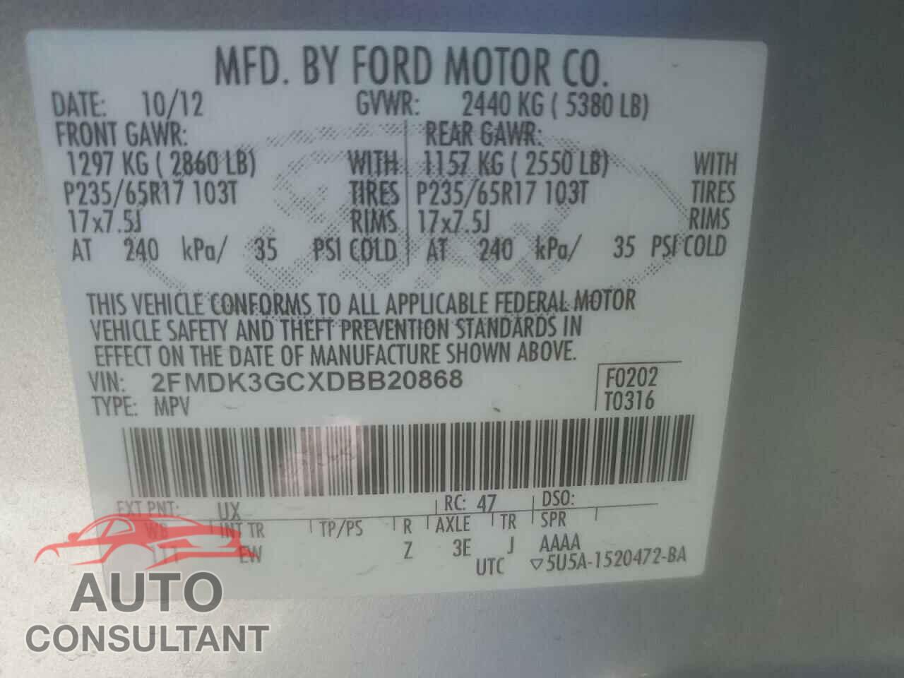 FORD EDGE 2013 - 2FMDK3GCXDBB20868