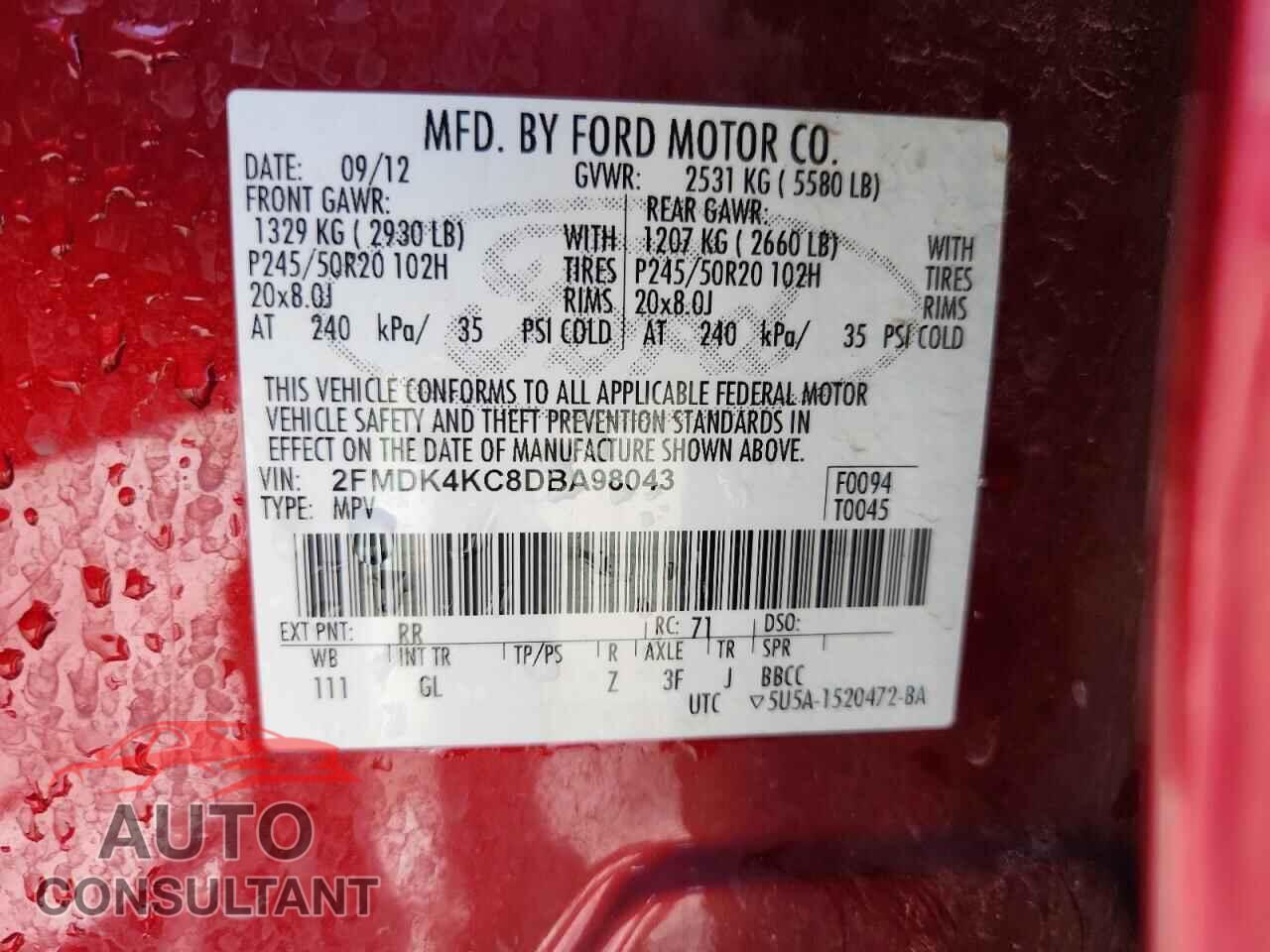 FORD EDGE 2013 - 2FMDK4KC8DBA98043