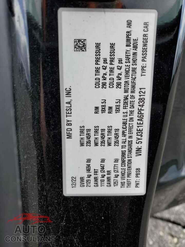 TESLA MODEL 3 2023 - 5YJ3E1EA6PF438121