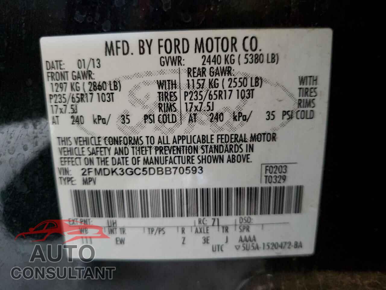 FORD EDGE 2013 - 2FMDK3GC5DBB70593