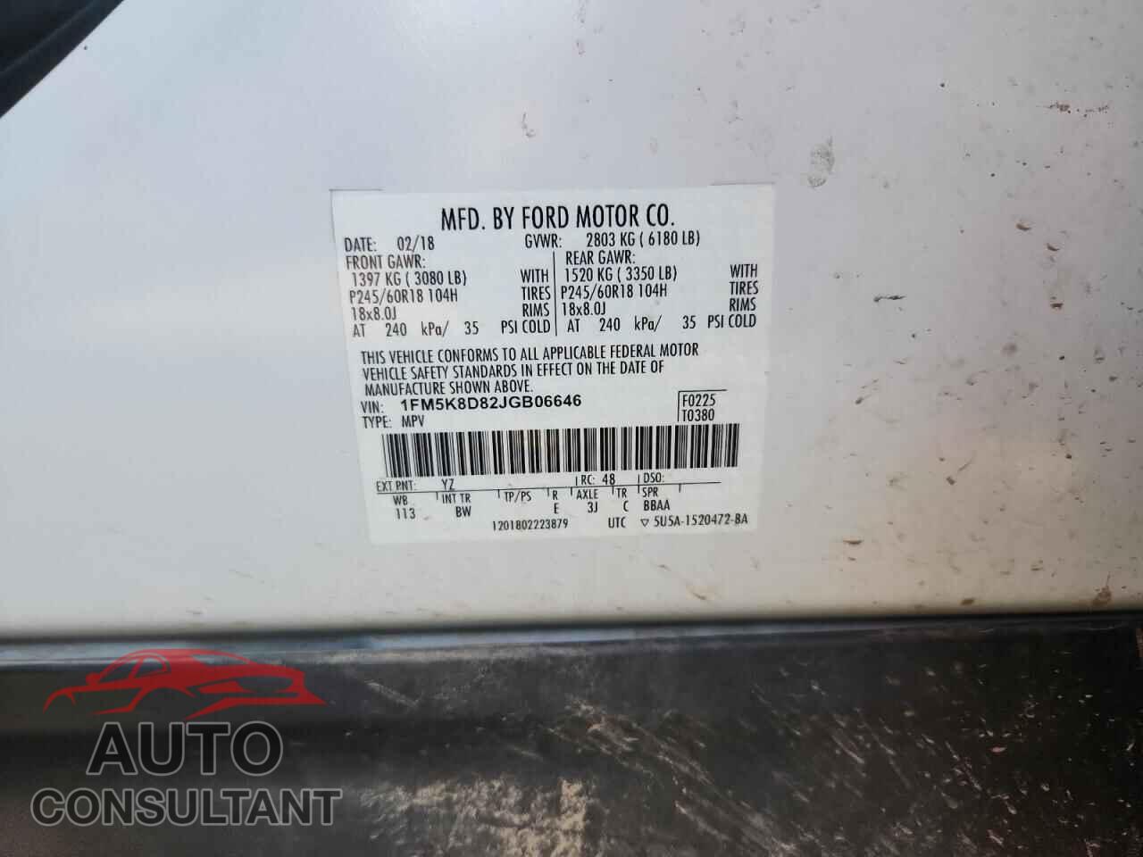FORD EXPLORER 2018 - 1FM5K8D82JGB06646