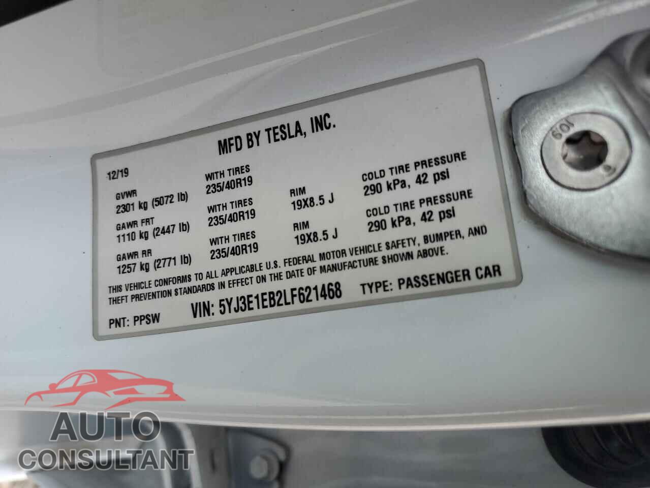 TESLA MODEL 3 2020 - 5YJ3E1EB2LF621468