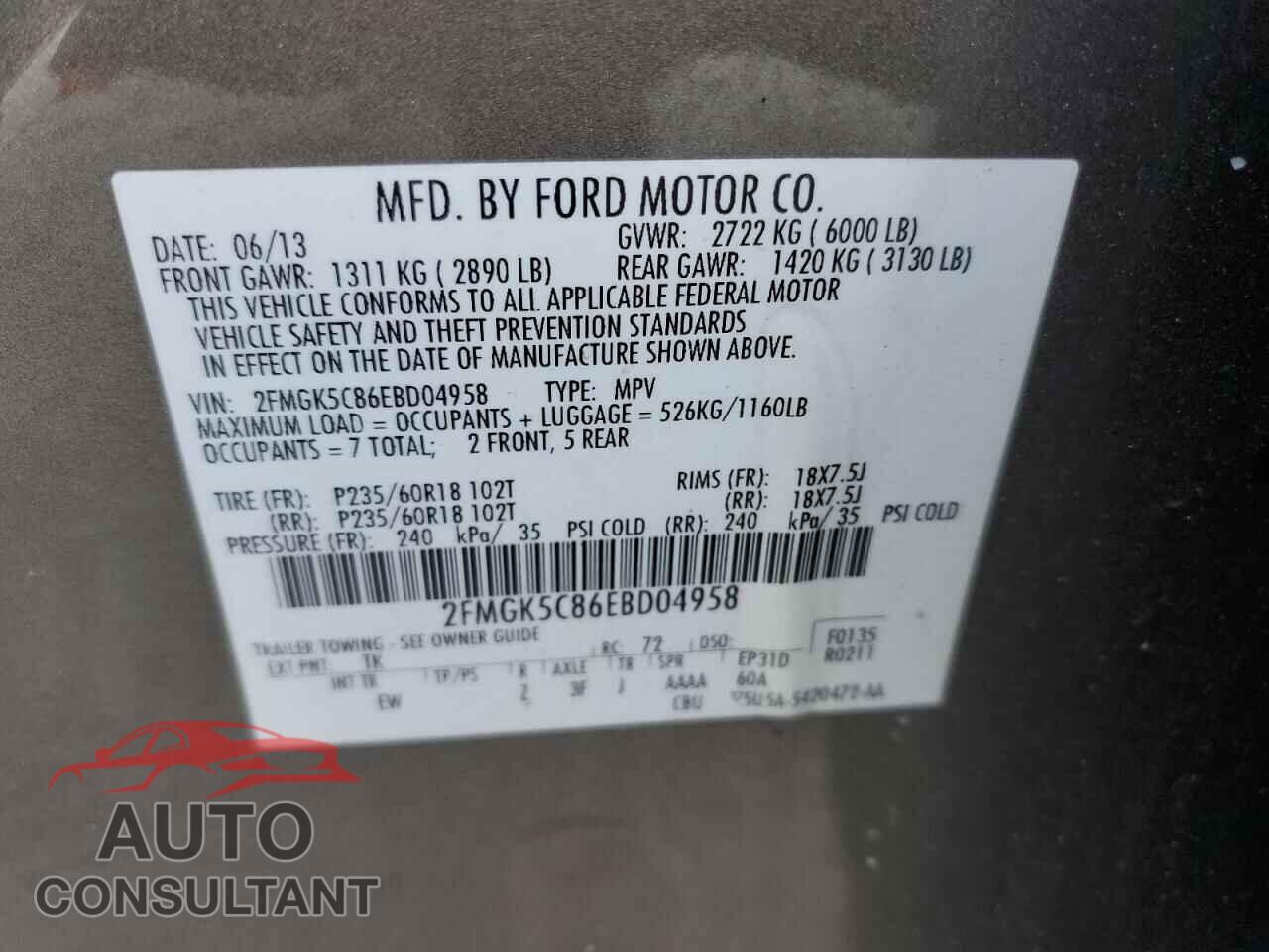 FORD FLEX 2014 - 2FMGK5C86EBD04958