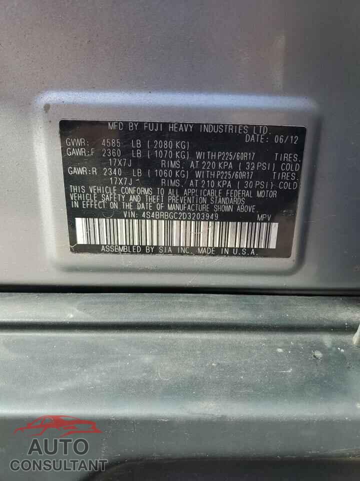 SUBARU OUTBACK 2013 - 4S4BRBGC2D3203949