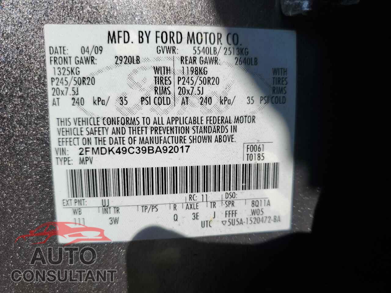FORD EDGE 2009 - 2FMDK49C39BA92017