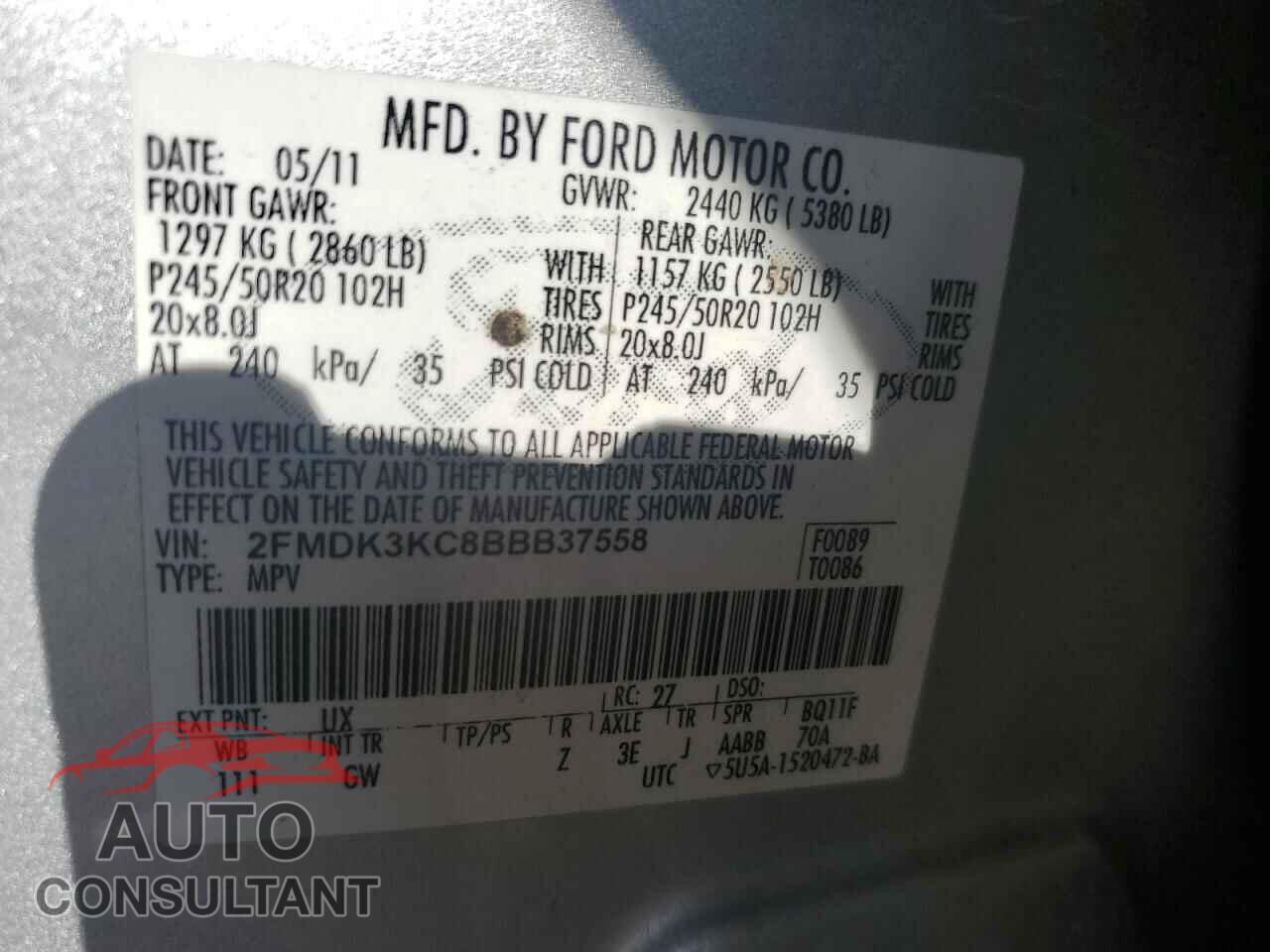 FORD EDGE 2011 - 2FMDK3KC8BBB37558