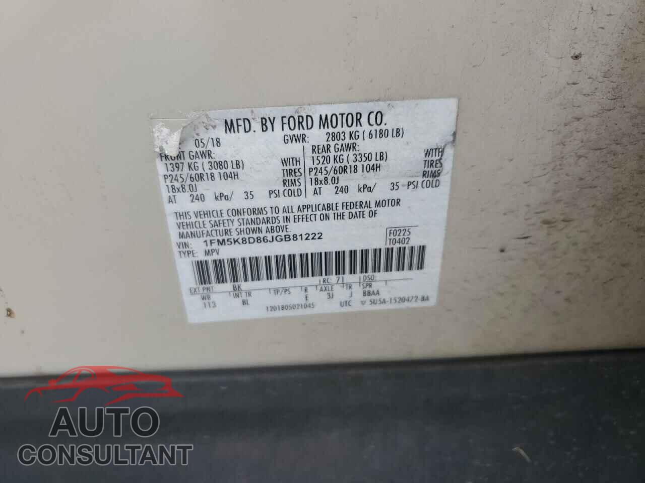 FORD EXPLORER 2018 - 1FM5K8D86JGB81222