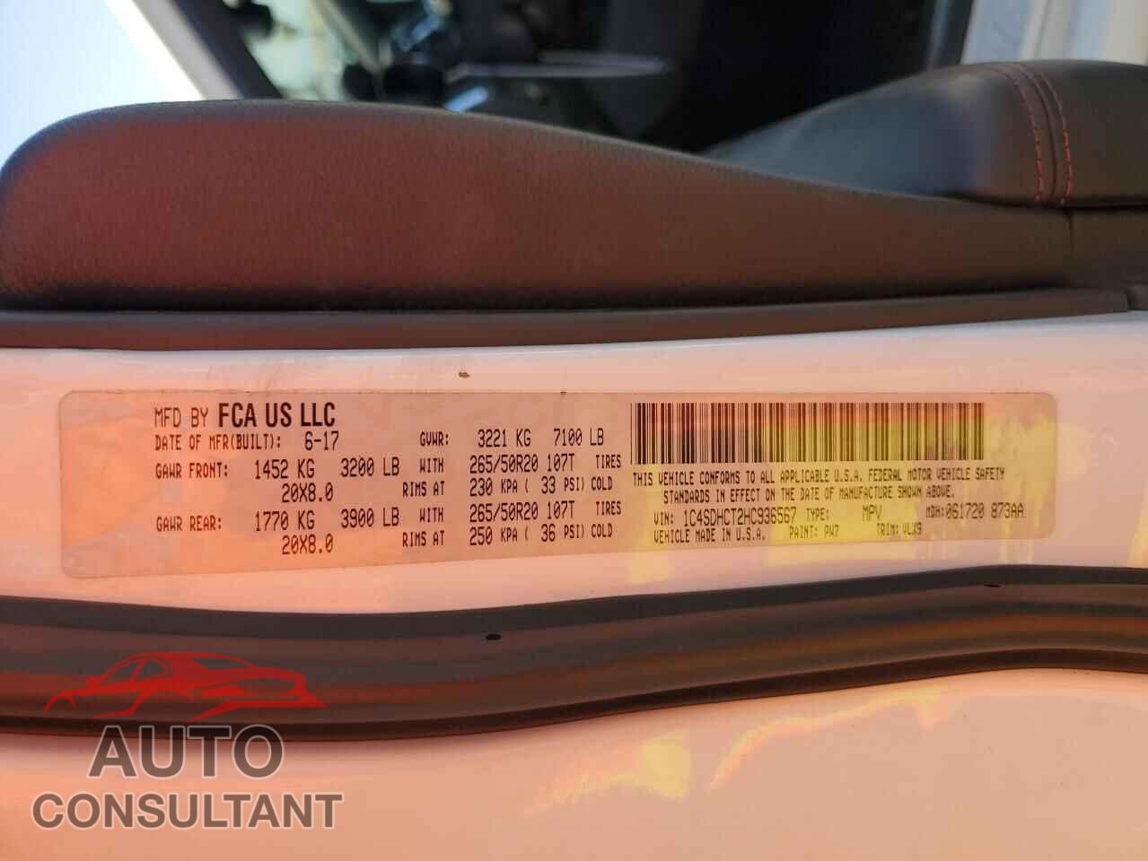 DODGE DURANGO 2017 - 1C4SDHCT2HC936567