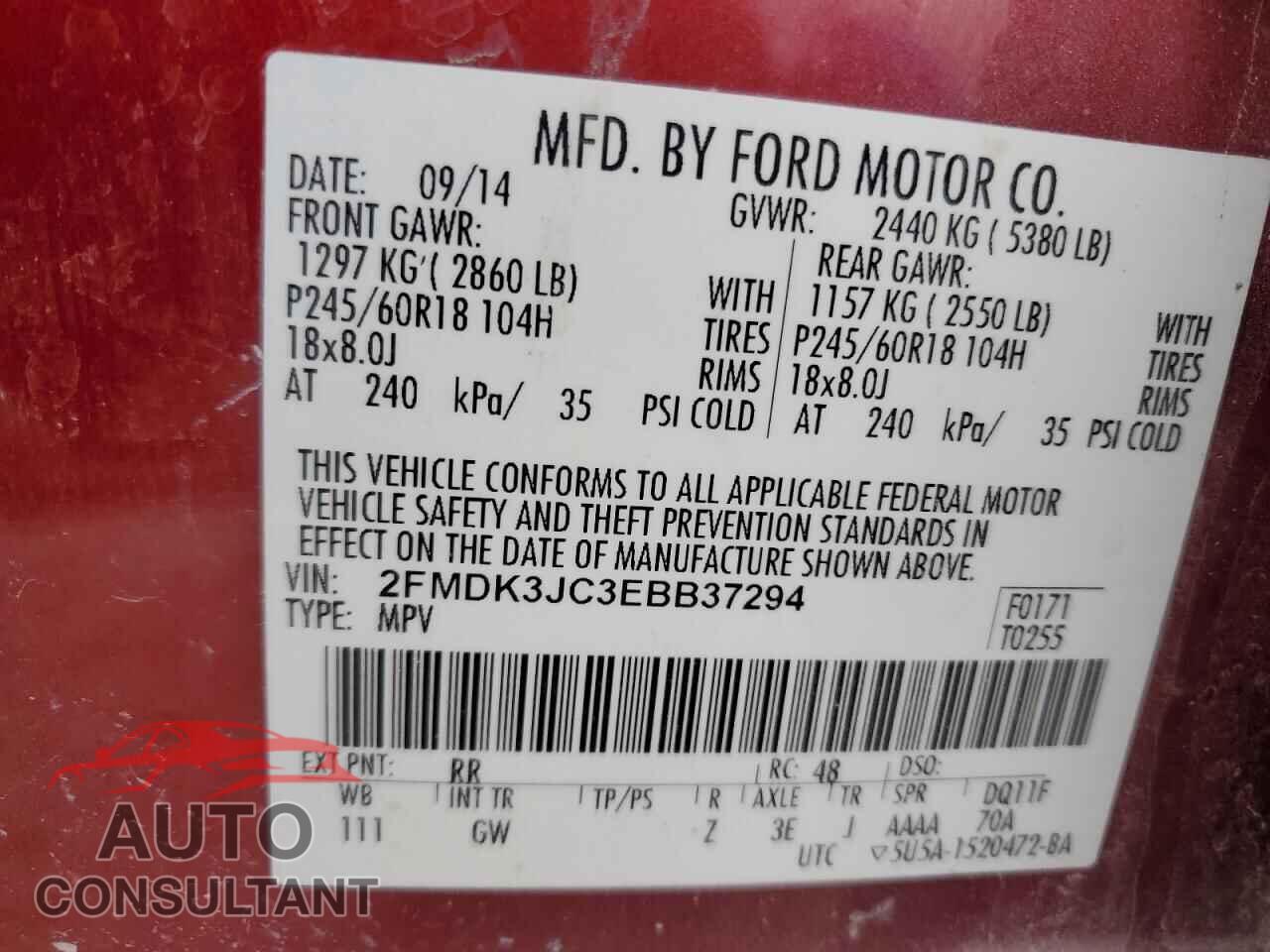 FORD EDGE 2014 - 2FMDK3JC3EBB37294