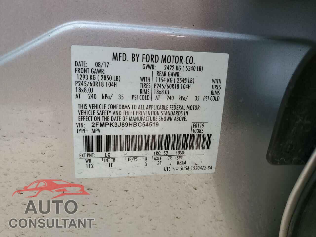 FORD EDGE 2017 - 2FMPK3J89HBC54519