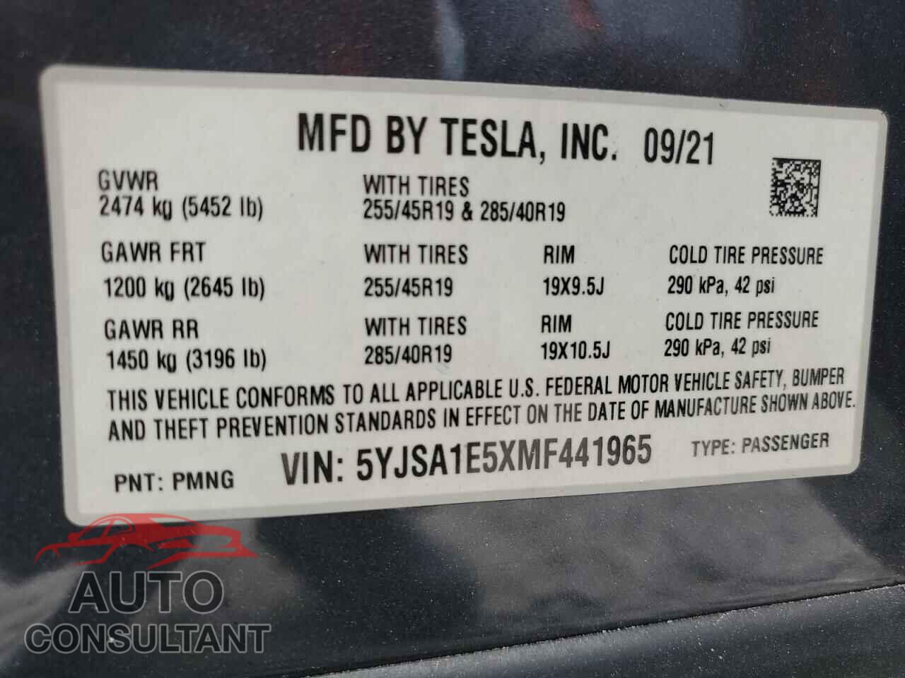 TESLA MODEL S 2021 - 5YJSA1E5XMF441965