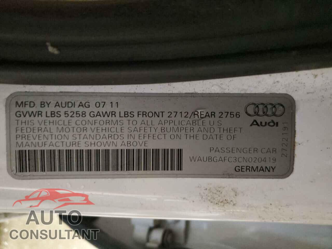 AUDI A6 2012 - WAUBGAFC3CN020419
